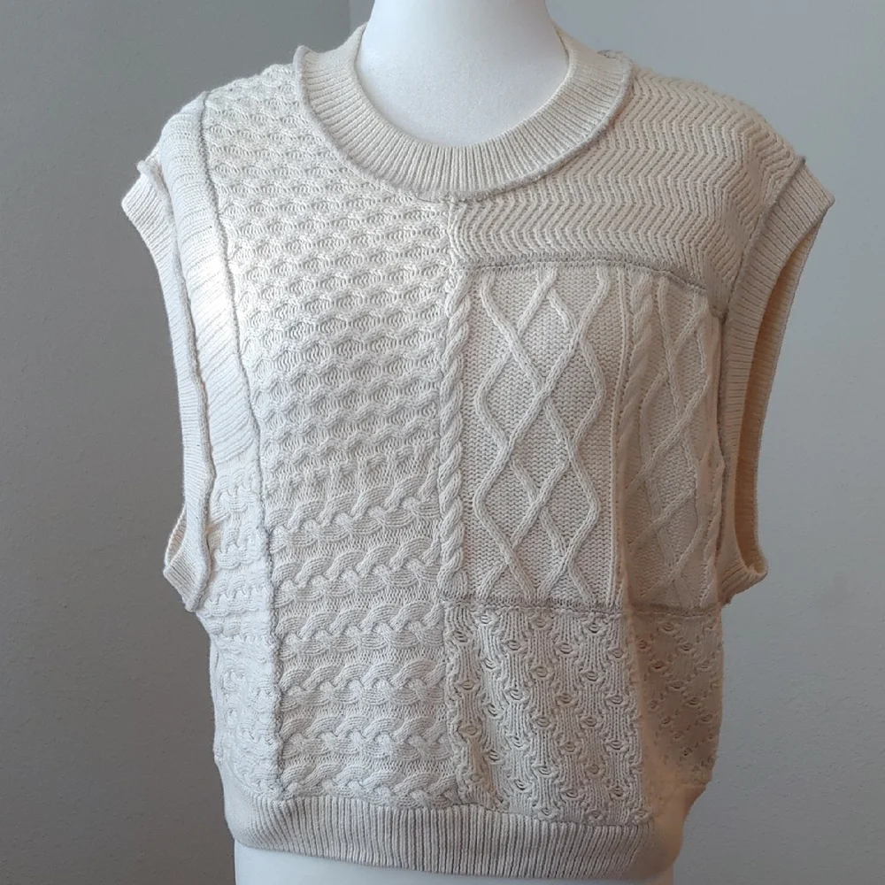 Free People Take The Plunge Knitted Cable Vest in Cream Women's XS